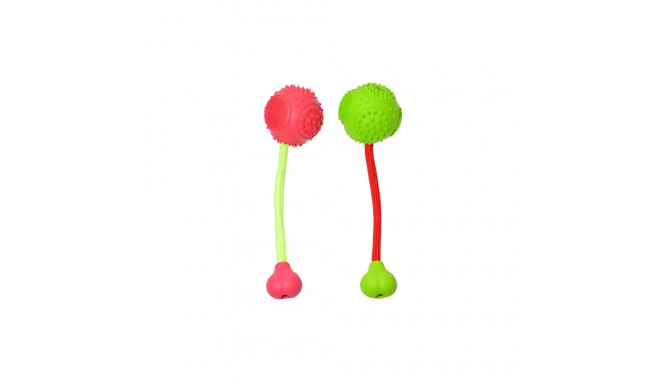 Dogtoy rubber dental ball and bone with cord 7,5 cm, red/green