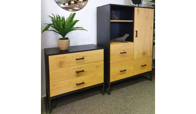 Kumode AMSTERDAM 100x40xH140cm, ozols/melns