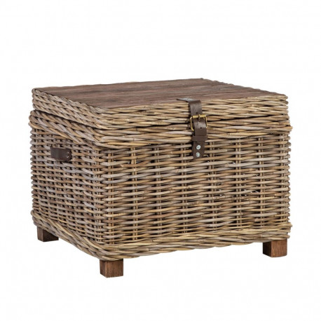 Trunk-side table EGROS 60x60xH45cm table top: recycled wood, wooden frame with natural rattan weavin