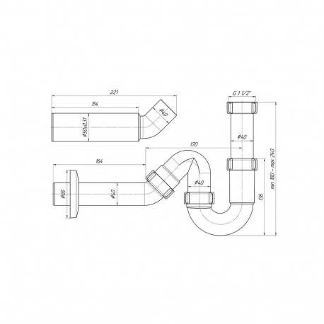 SINK SIPHON 1 1/2X40 DY0136EU