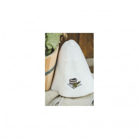 SAUNA HAT WITH BUCKET PICTURE WHITE WOOL