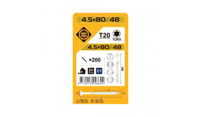 CHIPBOARD SCR T20 4.5X80/48 WHITE ZN(200