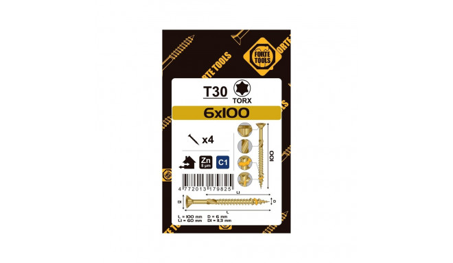 CHIPBOARD SCR T30 6.0X100/60 kollane ZN4PCS