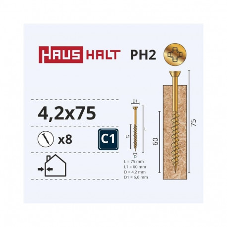 OSB SCREW 4.2X75 YELLOW ZN 8PCS