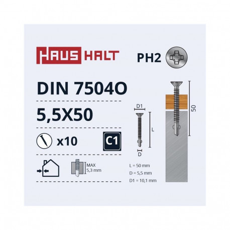 SELF SCR 5,5X50 DIN7504O puidule/metallile 10 tk