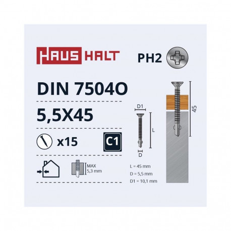 SELF SCR 5,5X45 DIN7504O puit/metall 15 tk