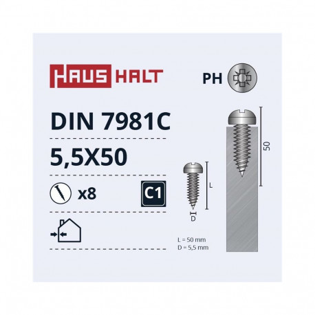 SELF SCREWS 5.5X50 DIN7981C ZN 8PCS