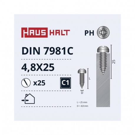 SELF SCREWS 4.8X25 DIN7981C ZN 25PCS