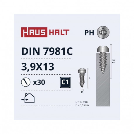 isekeermestavad kruvid 3.9x13 DIN7981C ZN 30 tk