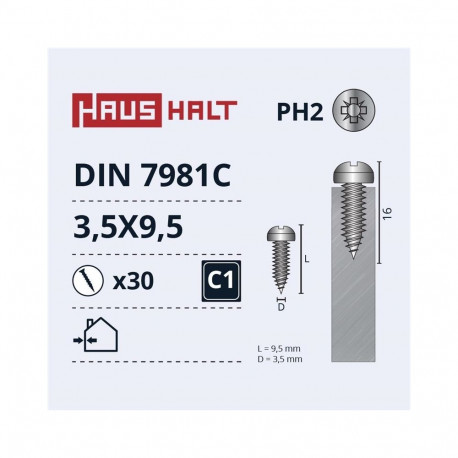 SELF SCREWS 3.5X9.5 DIN7981C ZN 30PCS