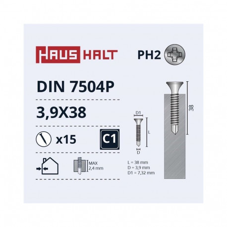 isekeermestuv kruvi 3,9x38 DIN7504P ZN 15 tk