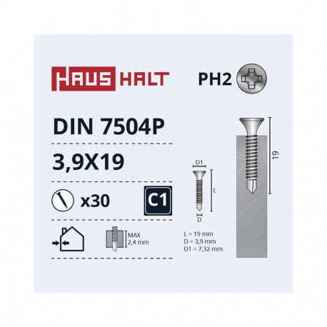 SELF SCREW 3,9X19 DIN7504P ZN 30PCS