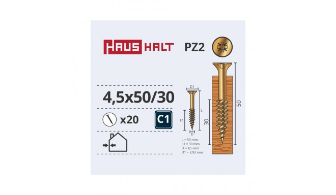 CHIPBOARD SCREW 4.5X50/30 YLW ZP20PCS G1