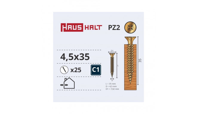 CHIPBOARD SCREW 4.5X35 YLW ZP 25PCS G1