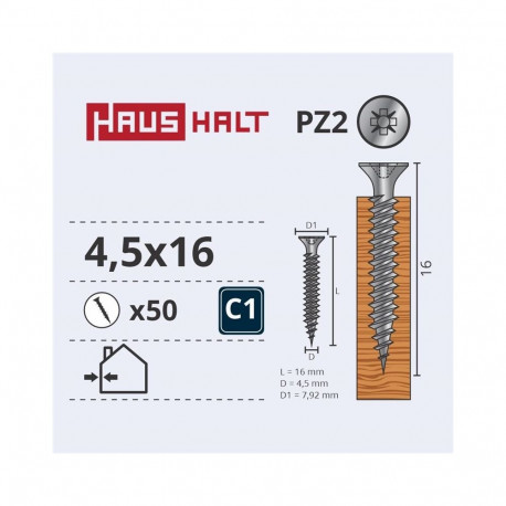 puitlaastplaadi kruvi 4.5x16 valge tsingitud 50 tk G1