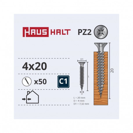 CHIPBOARD SCREW 4.0X20 WHT ZP 50PCS G1