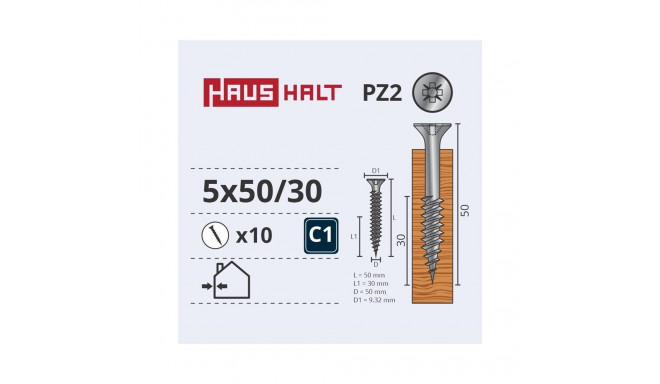 CHIPBOARD SCREW 5.0X50/30 WHT ZP10PCS G1