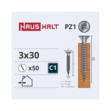 CHIPBOARD SCREW 3.0X30 WHT ZP 50PCS G1