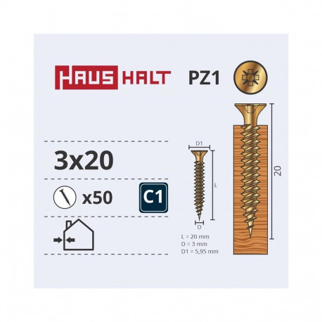 CHIPBOARD SCREW 3.0X20 YLW ZP 50PCS G1