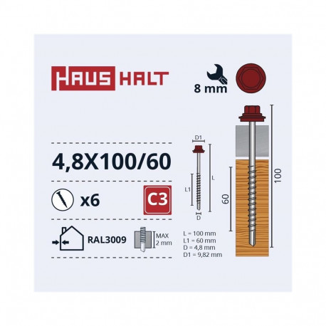 SELF SCR 4,8X100/60 WO+EMPD RAL3009 6 tk