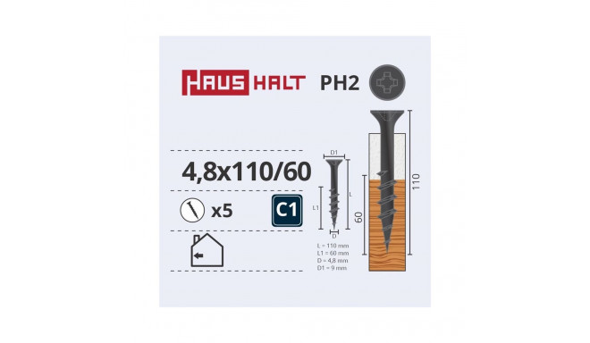 DRYWALL SCR FOR WOOD 4.8X110/60 5PCS O2
