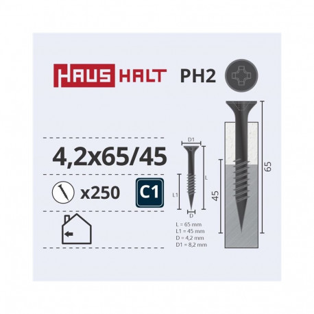 DRYWALL SCREW FOR METAL 4.2X65/45 (250)