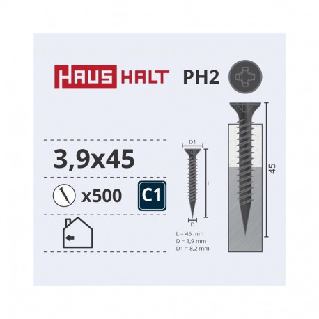 DRYWALL SCREW FOR METAL 3.9X45 (500)