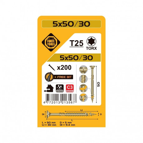 CHIPBOARD SCR T25 5.0X50/30 RSP(200)