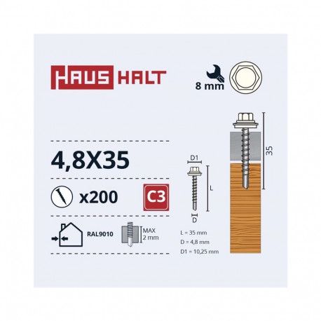 SELF SCREW 4,8X35 WOOD+EPMD RAL9010(200)