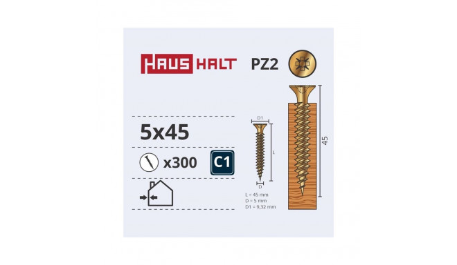 CHIPBOARD SCREW 5.0X45 YELLOW ZP (300)