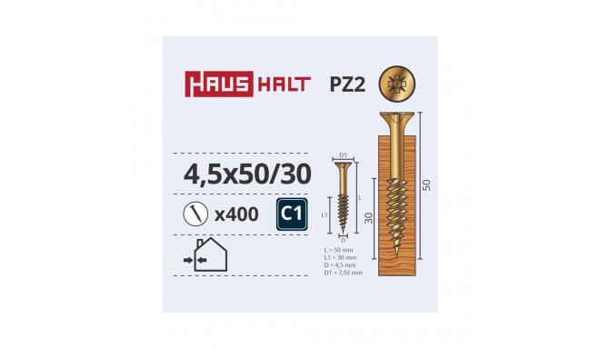 CHIPBOARD SCREW 4.5X50/30 YELLOW ZP(400)