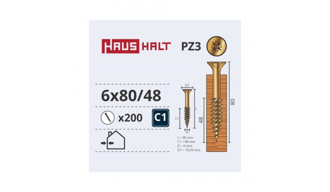 CHIPBOARD SCREW 6.0X80/48 YELLOW ZP(200)