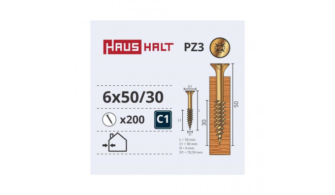 CHIPBOARD SCREW 6.0X50/30 YELLOW ZP(200)