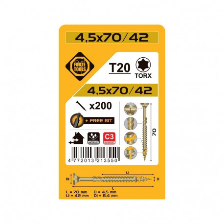 puitlaastplaatkruvi T20 4.5x70/42 RSP(200)