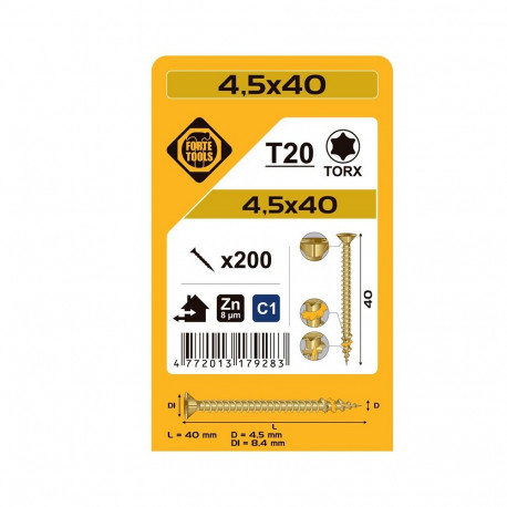 CHIPBOARD SCR T20 4.5X40 kollane tsingitud (200)