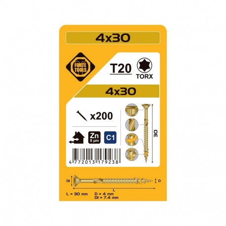 laudkruvi T20 4.0x30 kollane tsink (200)