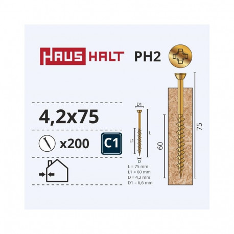 OSB SCREW 4.2X75 YELLOW ZN (200)
