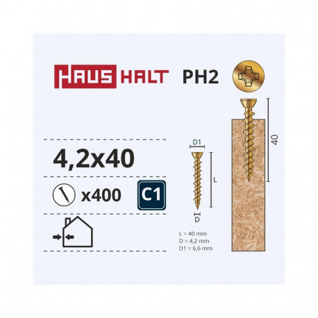 OSB SCREW 4.2X40 YELLOW ZN (400)