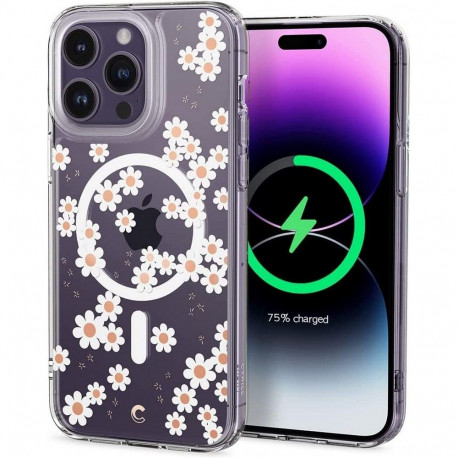 Kaitseümbris Cyrill Cecile Mag, Apple iPhone 14 Pro Max, läbipaistev valge lilleline, MagSafe, Spige