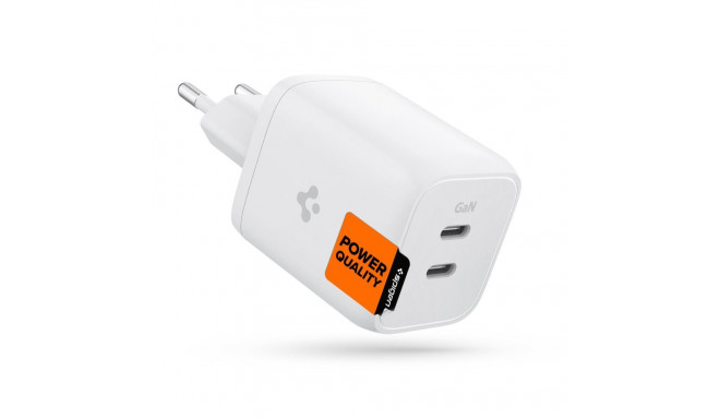 Toalaadija adapter PowerArc 65W Dual, 2x USB-C juhtmele, valge, PD 3.0 GaN kiirlaadimine, PE2106EU, 