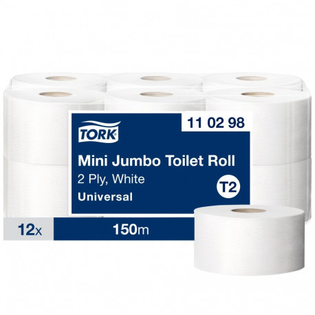 Tualettpaber Tork Universal Mini Jumbo T2, 2-kih, 9.1cm x 150m, valge 110298 (12 tk)