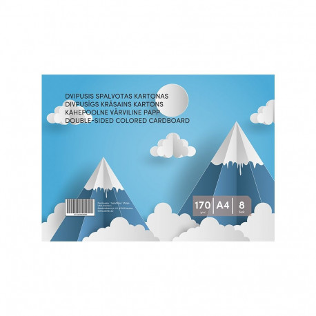 Kahepoolne värviline papp, A4, 8 lehte, 170g