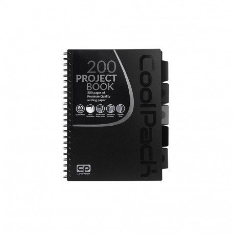 Spiraalköitega kaustik Patio A4, 200 lehte, 5 vahelehte, ruuduline, must