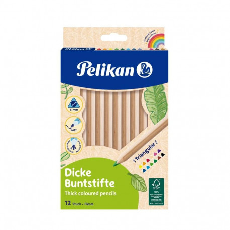 PELIKAN värvipliiats Jumbo, jäme, kolmnurkne, 12 värvi, puidust korpus
