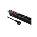 Power strip for RACK 19cali | 1U | 6A | PDU 6xSCHUKO | 2m