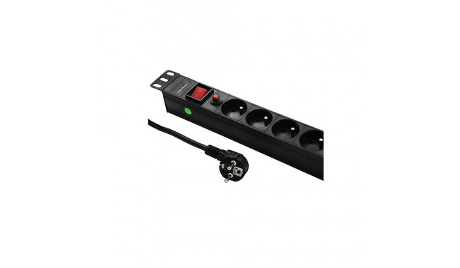 Power strip for RACK 19cali | 1U | 6A | PDU 6xSCHUKO | 2m