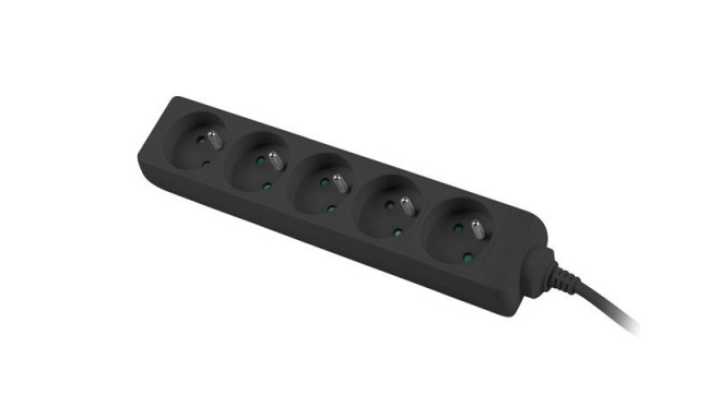Power strip 3m, black, 5 sockets, cable made of solid copper