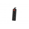Power strip 1.5m, black, 3 sockets, with switch, cable made of solid copper