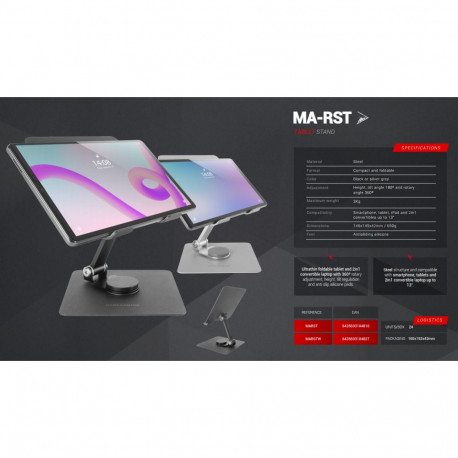Mars Gaming MA-RST 2in1 Aluminum Alloy Stand for tablets 360° / 13" / Grey