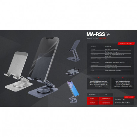 Mars Gaming MA-RSSW Aluminum Alloy Stand for Smartphones 360° / 10" / Silver